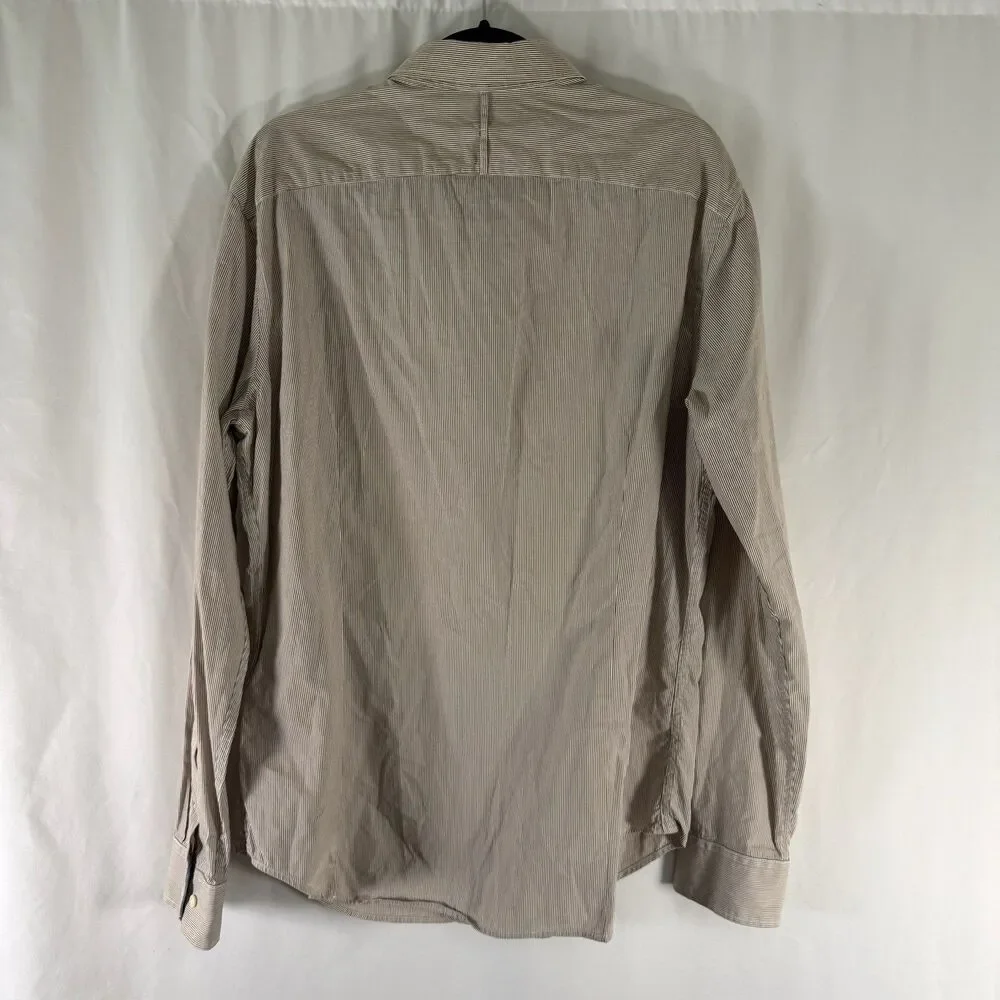 Banana Republic Soft Wash Tailored Slim Fit Shirt Men's Large White Grey Striped